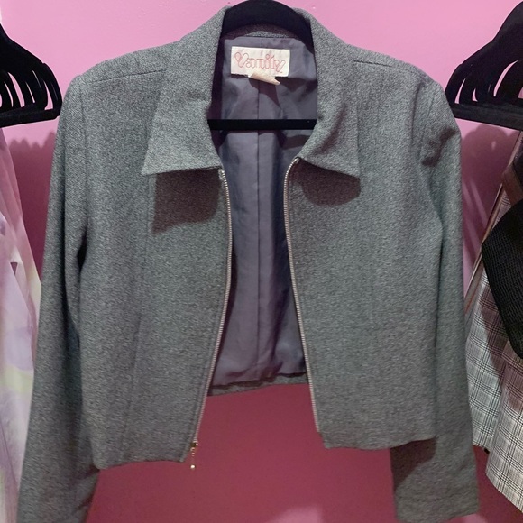 Gray cropped zip up blazer, Vanity, size L - Picture 1 of 3